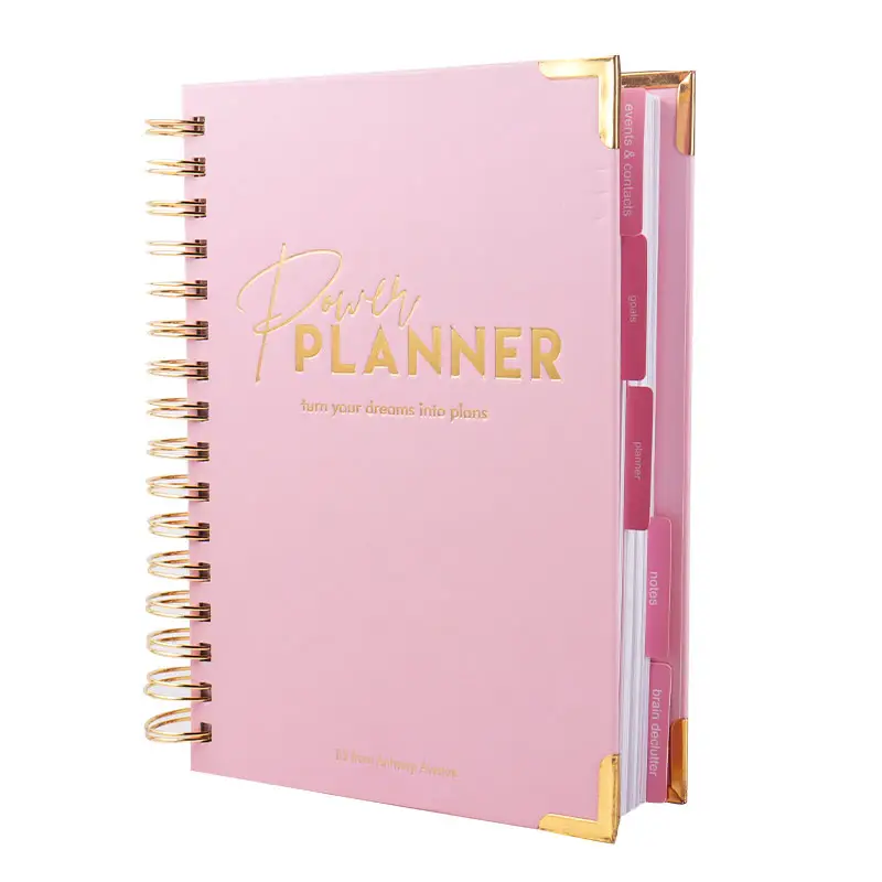 Amostra de planejadores e livros de notas personalizadas, impressão personalizada a5 gold espiral 2022 planejador semanal diário planejador de planejadores diários