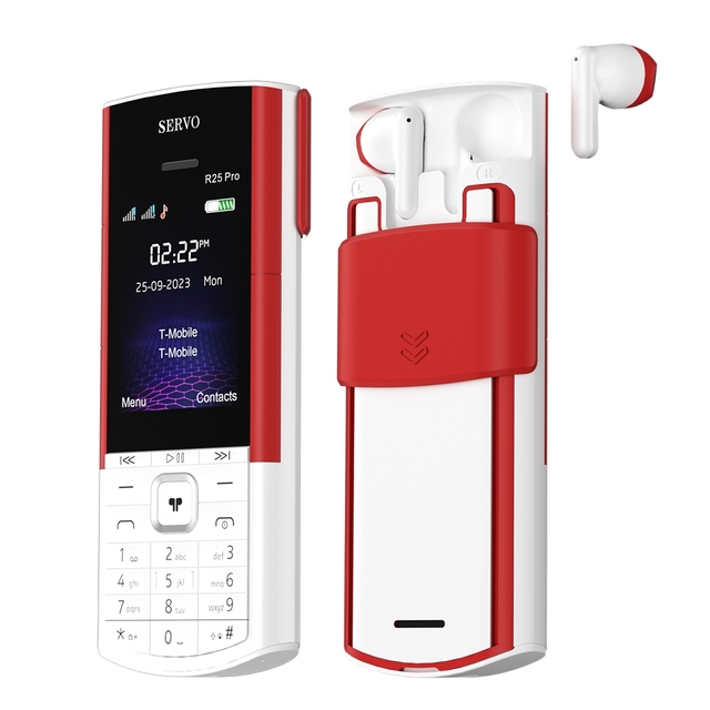 Hot Selling SERVO R25 Pro Mobile Phone With TWS Earphone Dual SIM 2.4 Inch 24 Keys 1500mAh Battery Mini Phone