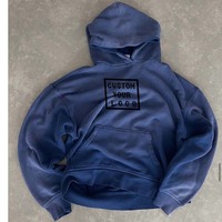 Vente en gros de sweats à capuche personnalisés avec logo, bleu délavé vintage, dégradé, en molleton épais, coupe oversize, style streetwear décontracté