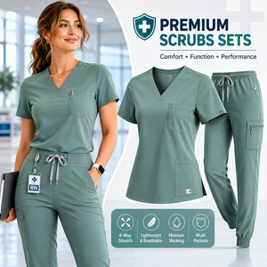 Women's <b>Scrubs</b> <b>Uniform</b> Set 4 Way Stretch Lightweight Breathable Moisture Wicking Nursing Medical <b>Uniforms</b> Custom Logo - Product Image 1