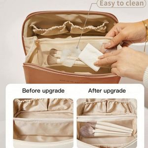 Bolsa de Maquillaje de Viaje de Gran Capacidad para Mujer, Organizador de Cosméticos de PU, Impermeable, Portátil, Bolsa de Aseo Abierta y Plana - Product Image 3