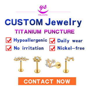 Bijoux de <span class=keywords><strong>piercing</strong></span> en titane de qualité supérieure pour lobe d'oreille, cartilage, hélix, motif feuille et fleur, clou d'oreille pour femme, <span class=keywords><strong>labret</strong></span> plaqué or avec zircon - Product Image 1