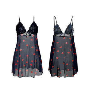 Net rouge vent Sexy Lingerie maille Spaghetti-sangle robe amour chemise de nuit Sexy dentelle chambre privée tentation maison porter 739 - Product Image 5