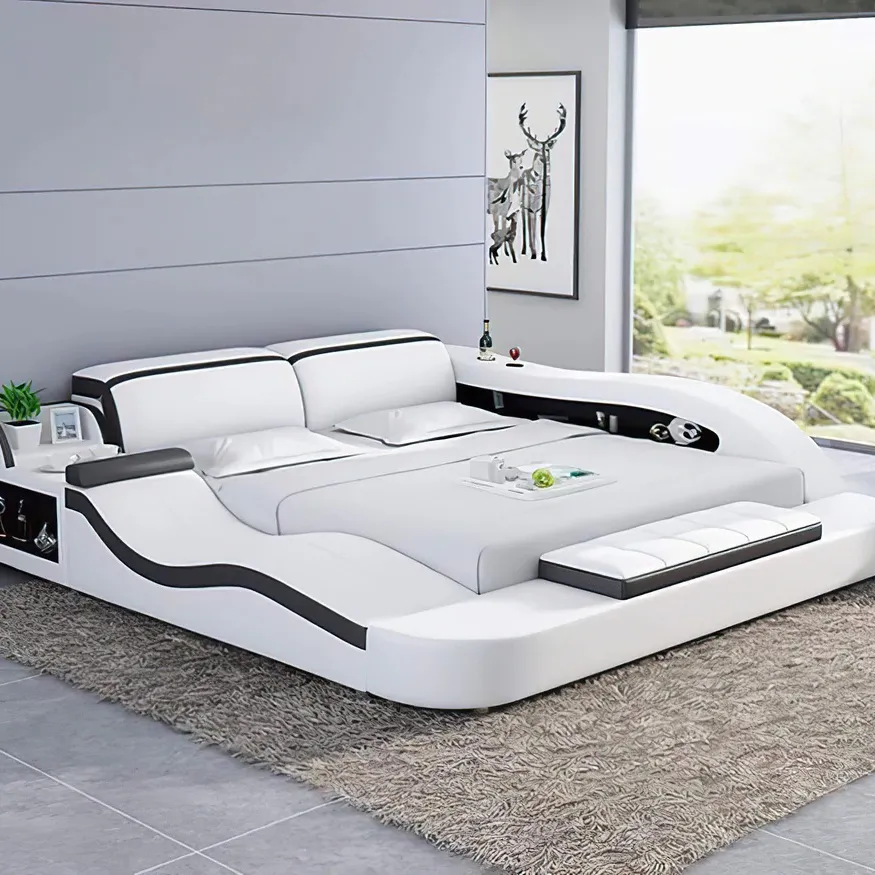 Moderne Meubels Lederen Bed Set Luxe Hoge Kwaliteit Leer Koning Bed Aangepaste Lederen Koningin Tweepersoonsbed