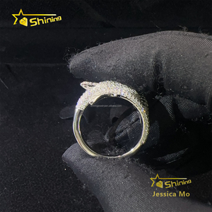 Уникальный дизайн, бижутерия в виде животного с логотипом акулы, огненного человека, хип-хоп, S925, серебро со льдом Vvs1, кольцо с муассанитом - Product Image 6