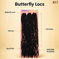 Extensions per trecce sintetiche Butterfly Locs, trecce all'uncinetto, Nu Locs effetto distressed, capelli twist per donna, colore nero