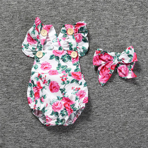 Ropa Infantil Estilo Western, Monos de Seda con Estampado Floral, Trajes de Algodón para Bebés, Venta al Por Mayor - Product Image 2