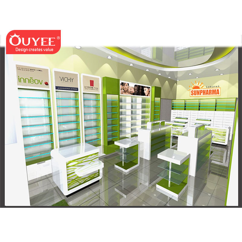 Magasin de pharmacie En Bois Conceptions de Vitrine D'affichage De Mur De Meubles De Pharmacie Pour La Décoration De Magasin Médical