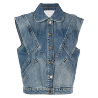 Fabricants de vêtements en denim gilet en denim bleu clair boutonné personnalisé femmes sans manches lambrissé jean veste manteaux dames