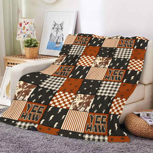 Mantas Baratas al por Mayor con Patrón de Patchwork Occidental, Mantas de Franela de Felpa con Estampado de Vaca para Bebés Niños y Niñas - Product Image 1