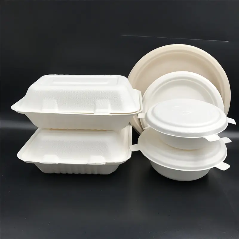1000ml disposable biodegradable hinged meat to go container bagasse take away food box packaging for frozen