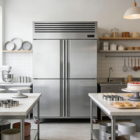 Réfrigérateur vertical à quatre portes en acier inoxydable double de 1050 L, conçu pour les climats tropicaux, pour les supermarchés