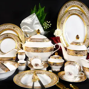 In rilievo reale in oro porcellana reale di lusso di stile di saldatura bone stoviglie di porcellana cena set da tavola