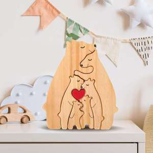 Warm Family Wooden Puzzle Ornament Solid Wood Hugging Bear Set Home Decoration Mother Child Bear Commemorative Gift