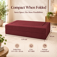 Canapé-lit pliable 2 places, tissu texturé, coussin compressible à zip, chaise longue en mousse compacte pour petits appartement