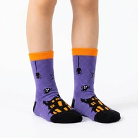 Chaussettes d'Halloween pour enfants, motifs de dessins animés colorés : chat noir, fantôme, citrouille, maison hantée, crâne – Designs non répétitifs, douces, pour les fêtes