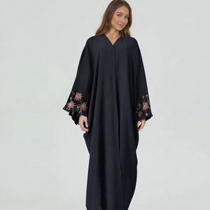 Robe <span class=keywords><strong>abaya</strong></span> ouverte élégante de l'Aïd pour femme dernière mode turque de Dubaï avec broderie grande taille en <span class=keywords><strong>lin</strong></span> de coton pour femme musulmane - Product Image 2
