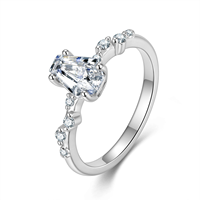 Anillo de compromiso de moissanita con corte ataúd, plata S925, diseño con piedras laterales engastadas en pavé, certificado GRA, joyería fina