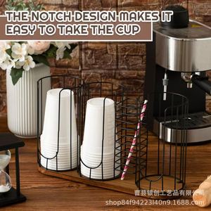 Iron And Wood <b>Paper</b> Cup Holder With Tiered Storage For <b>Kitchen</b> Countertop Coffee Organization - Product Image 3