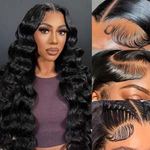 Perruques brésiliennes sans colle en gros, entièrement en dentelle française transparente, pré-épilées, pré-coupées, noir naturel, 100 % vierges, densité 180 % - Product Image 1