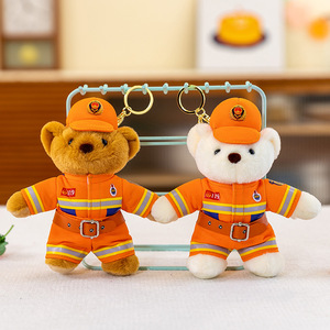 Firefighter <b>Bear</b> Plush Toy 15cm Keychain Doll Traffic Police Blue Sky Rescue <b>Cute</b> Teddy Unisex Gift for Kids - Product Image 3