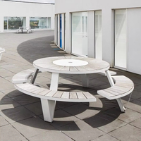 Ensemble de chaises de parc en teck et acier inoxydable, modernes, imperméables, durables et confortables, avec table connectée et longue banquette pour l'extérieur