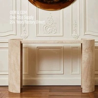 Table console en travertin beige avec pieds incurvés, pierre naturelle, style Wabi Sabi, meuble d'entrée pour villa