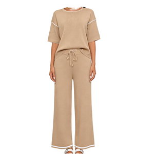 2026 Summer New Women's Casual Eco-Friendly Breathable Ice Silk Sweater Short Sleeve One <b>Set</b> - Product Image 1