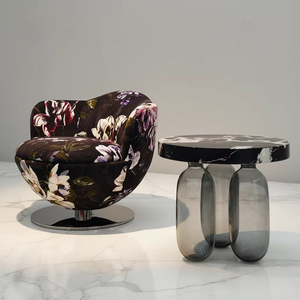 Sedia Girevole Moderna con Stampa Floreale Artistica, Poltrona Imbottita per Negozio di Fiori, Lounge e Arredamento VIP per Bar Cocktail Retrò - Product Image 3