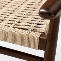 Fauteuil d'appoint en bois de caoutchouc massif et corde de chanvre tressée à la main, fauteuil lounge respirant en tissu tressé pour salon moderne