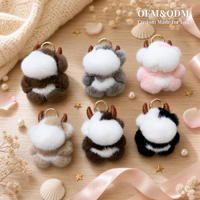 Porte-clés en fourrure de vison véritable en gros, breloque de sac mignonne, pendentif en peluche moelleux, porte-clés en fourrure douce Kawaii, 5 couleurs, personnalisable OEM, 10 cm