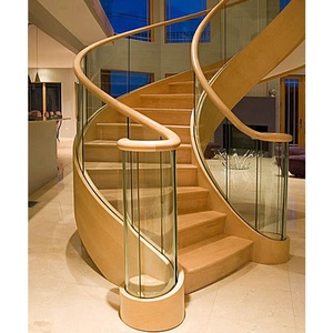 Scala a Chiocciola Interna in Legno, Scala Curva in Ferro Battuto con Design Personalizzato, Ringhiere in Vetro - Product Image 1