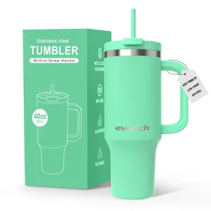 Gobelet de voyage isolé en acier inoxydable de 40oz Porte-gobelet Bouteille d'eau Tasse à café glacé pour froid et chaud avec paille et couvercle