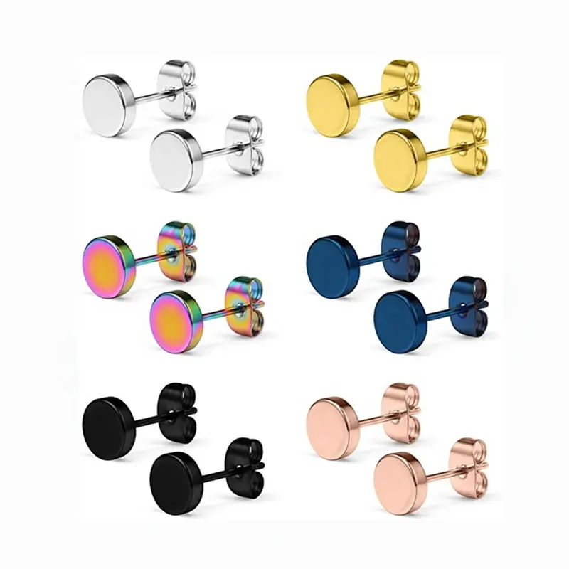 Trendy Titanium Steel Earring Jewelry Unisex Butterfly Clasp Round Plate Earring Stud For Men And Women