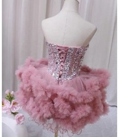 Rosa Neues Design Süßes Herz Perlenbesetztes Zuckerkleid Rüschen Party Abendkleid