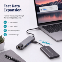 Hub USB C 6 en 1 avec HDTV 4K30Hz, RJ45 Gigabit Ethernet, PD 100W, USB 3.0, adaptateur multiport Type C pour ordinateur portable, MacBook, PC