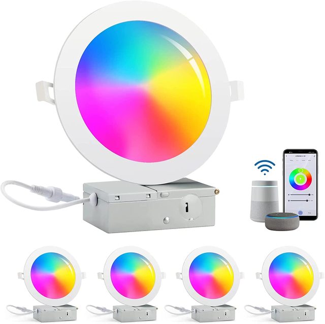 New Arrival IP44 Smart WiFi 4'' 6'' RGBCW LED Slim Recessed Light 9W 12W Dimmable Pot Light Panel Google Alexa Phone Control