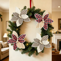 Tela de Lino con Diseño de Flor de Pascua Navideña, 9.4 Pulgadas, Roja y Blanca, Adorno Floral para Decoración de Árboles de Navidad, Venta al Por Mayor