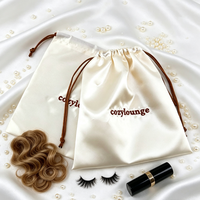 Sacs de rangement de luxe en satin pour perruques, pochettes personnalisées en soie avec cordon de serrage, emballage anti-poussière pour extensions de cheveux humains vierges