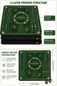 Luxury American Mahjong <b>Mat</b> with Vintage Green & Gold Design, <b>Large</b> 31.5 Inch Non-Slip Mahjong Table Cover Pad - Product Image 1