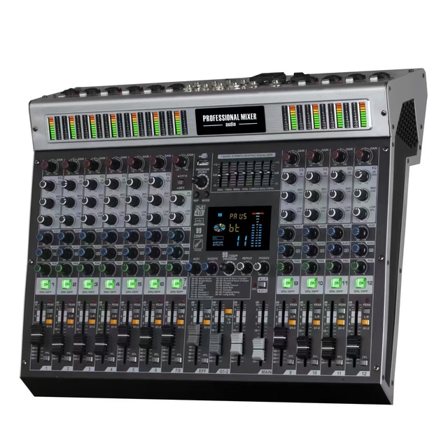 12-Channel 99DSP Digital Mixer Professional Powered DJ Controller Audio Mixing Console Power Sound Mixer with Bluetooth USB