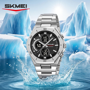 Skmei Men's Dual Display <b>Digital</b> Watch Stainless Steel Strap Alarm <b>Clock</b> Electronic Movement Business Style - Product Image 2