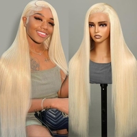 Perruque de cheveux humains blonds 613 de 30 pouces, sans colle, en cheveux indiens bruts, Lace Front, brésiliens, avec dentelle frontale HD complète 13x6, pour revendeurs