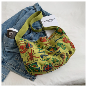 Bolsa de Hombro Cruzada de Lona con Estampado de Grafiti, Cierre de Botón Ecológico, Gran Capacidad, para Estudiantes, para Mujer - Product Image 4