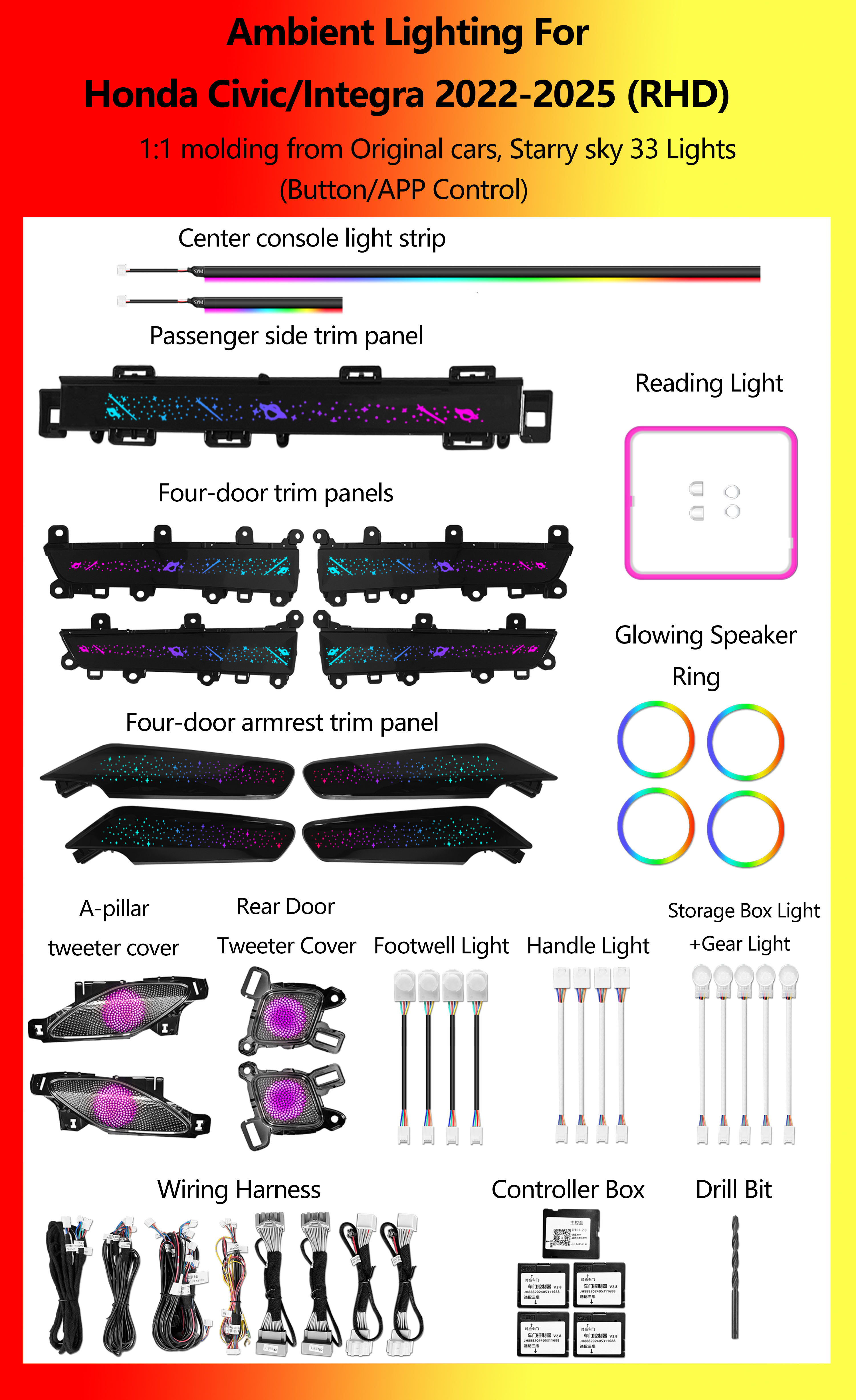 Honda Civic/Integra Ciel étoilé 33 lumières RHD