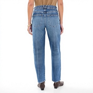 Jeans de Mezclilla de Alta Calidad para Mujer, Estilo Vintage, Verano, Color Sólido, Lavado Medio, Cintura Media, Pierna Recta, Largo Completo - Product Image 2