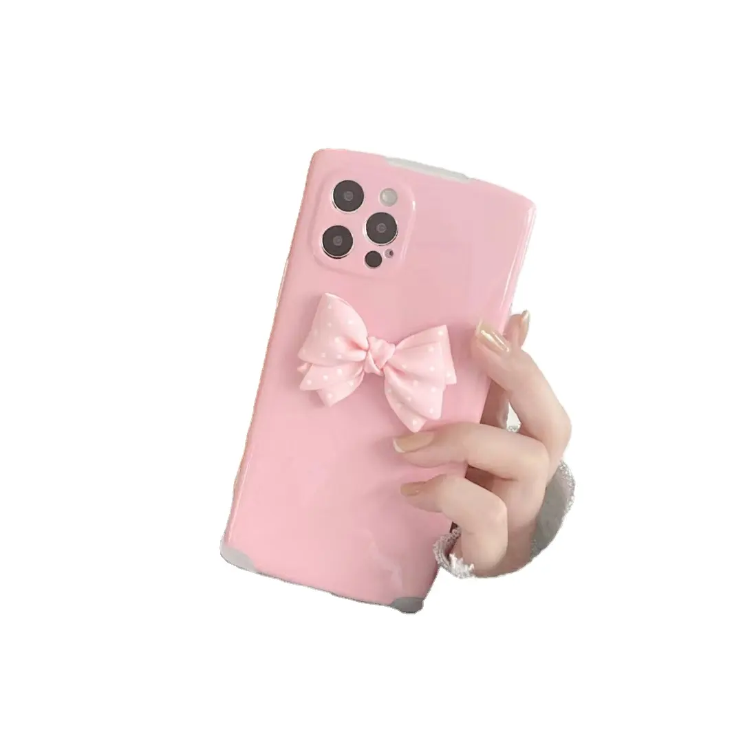 Luxury Classic Wave point Bow Glossy soft TPU Phone Case For iPhone 13 12 MINI Pro Max X XS XR 7 8 Plus Fashion Cover funda CAPA