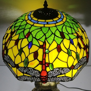 LongHuiJing Handcrafted Modern 16-Inch for Yellow Dragonfly Adjustable Accent Lamp Dome Stained Glass Shade LED AC Bedroom - Product Image 5