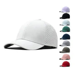 Gorras boné de beisebol esportivo personalizado com buracos cortados a laser, boné de golfe com 6 painéis e 6 painéis, à prova d'água, perfurado em branco e respirável