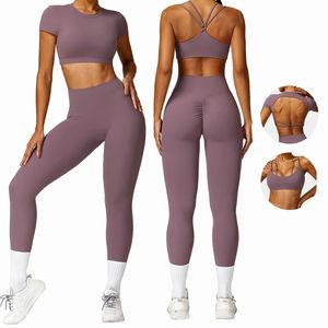 Pas Oem 2025 Nieuw Ontwerp Yoga Set Nylon Spandex Zachte Stof Activewear T Shirt Top Leggings - Product Image 1